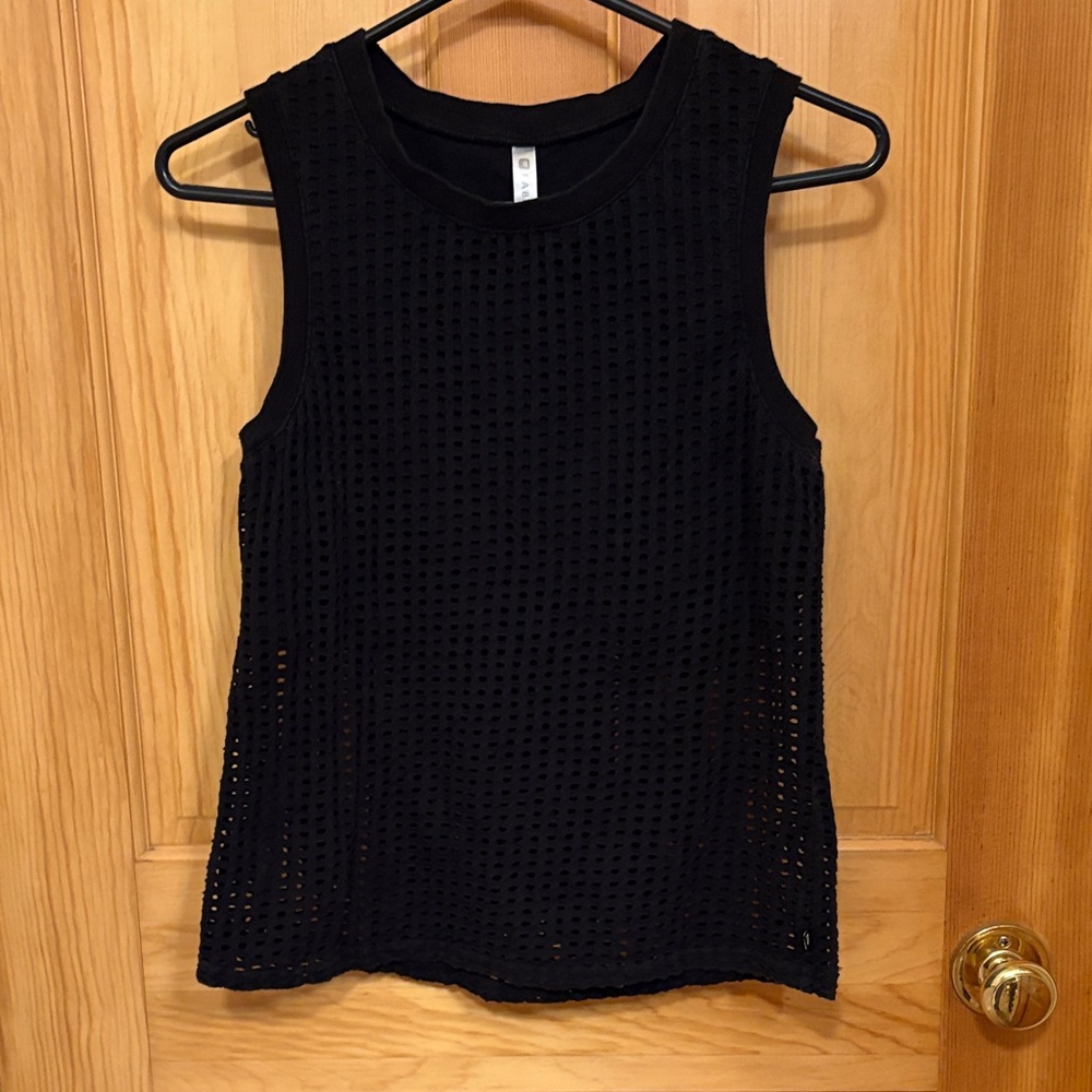 Fabletics Black Open-Knit Muscle Tank